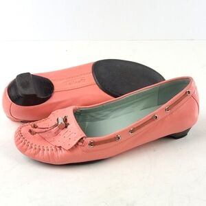 Talbots Leather Slip-on Fringe Kitten Heel Mocassin Style Loafer Salmon …